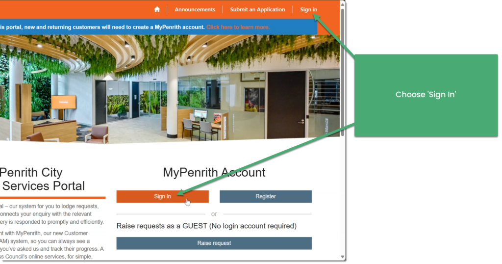 Screenshot showing MyPenrith Sign in page