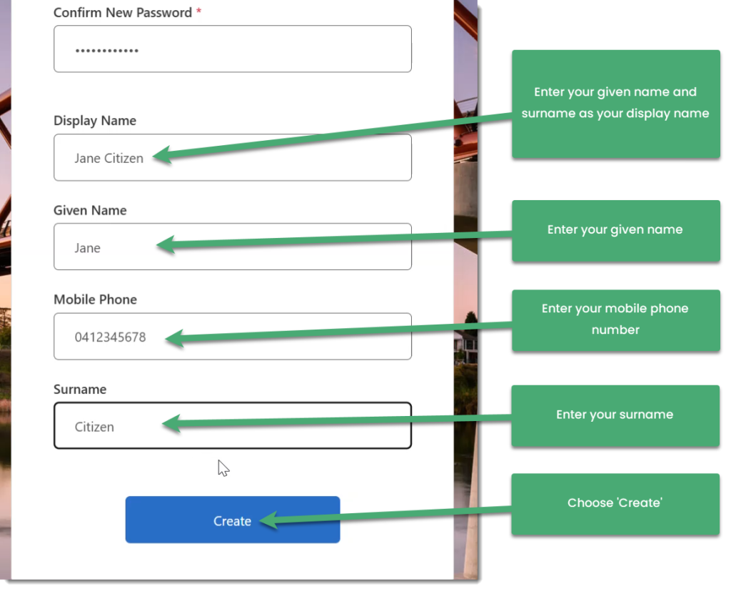 Screenshot showing where to add additional sign up details. 