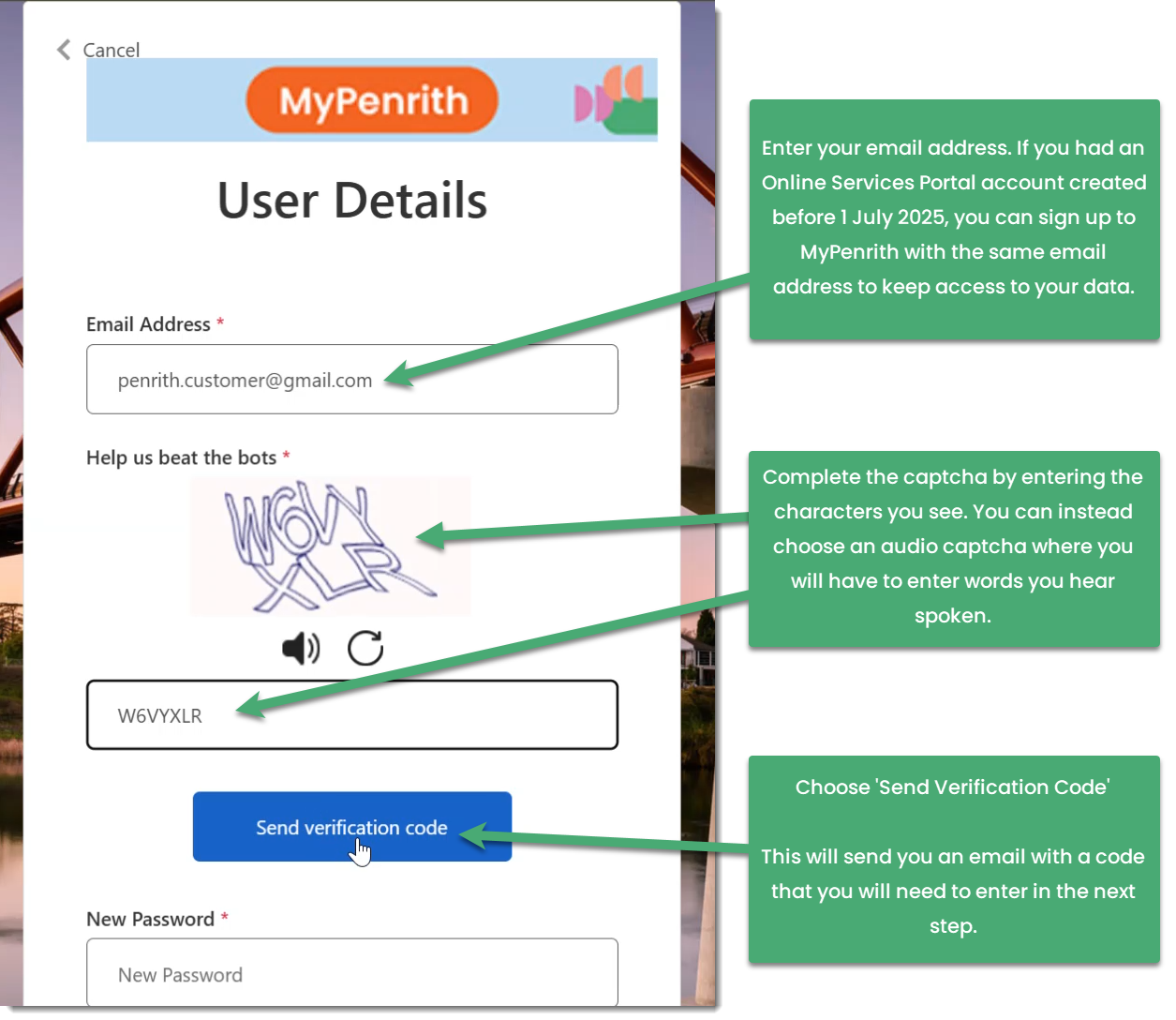 Screenshot showing where you enter your user details. 