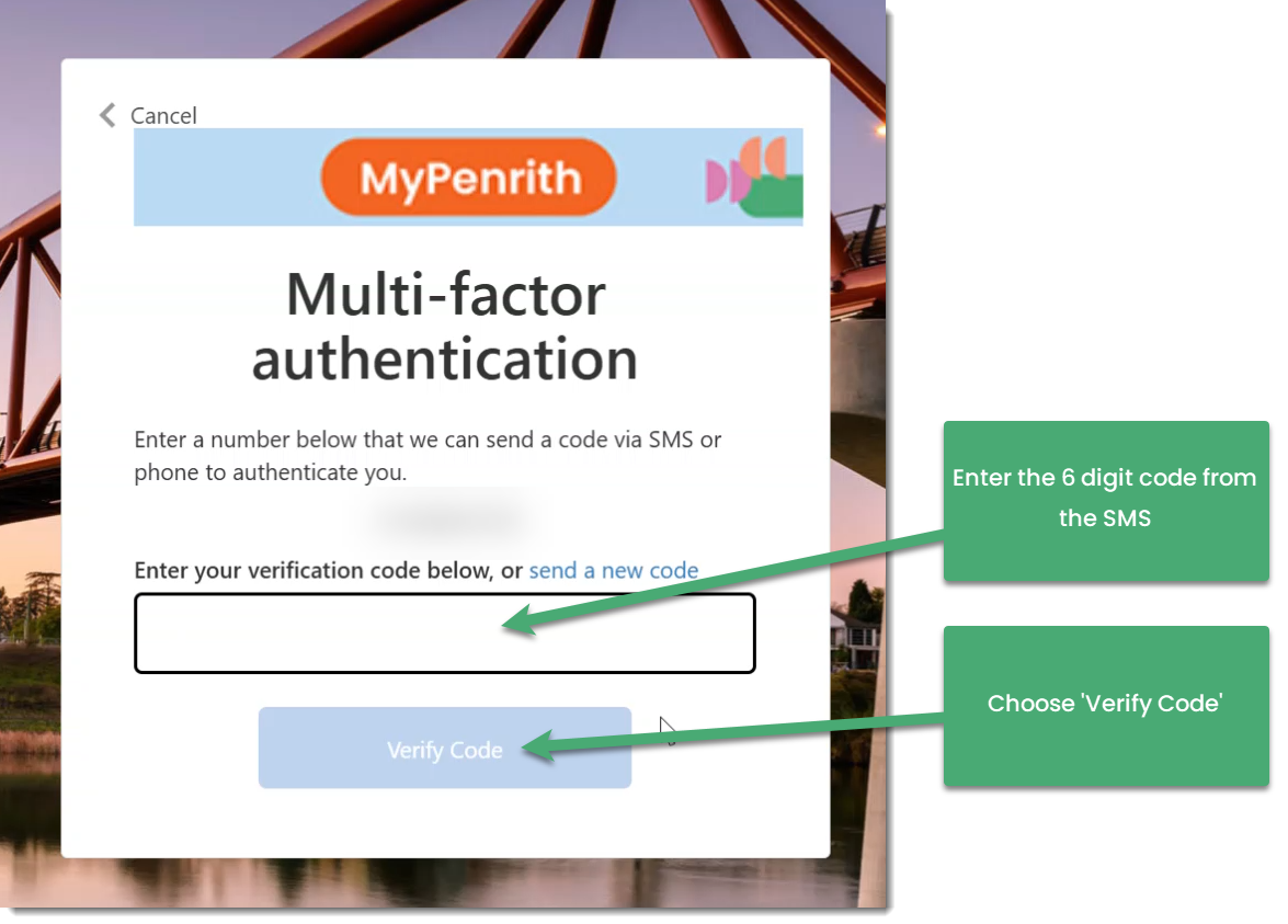 Screenshot showing where to enter the 6 digit verification code. 