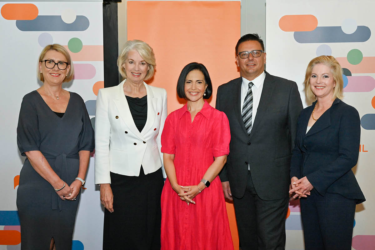 Kylie Powell, Director City Futures, keynote speaker Helen Dalley, Prue Car MP Member for Londonderry, Deputy Mayor Todd Carney and MC Juanita Phillips at the Connected St Marys Symposium.