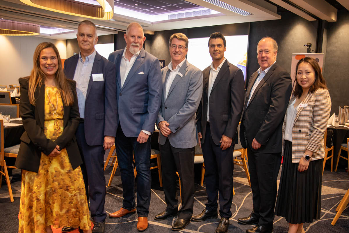 Pictured from left to right; Raquel Bloom, Economic Development - Lead Penrith City Council, Ian Hudson, Executive Director - Industry Capability Network, James Scotland General Manager - Supply Chains, Ai Group, Tony Green, Defence Industry Business Advisor - Office of Defence Industry Support, Sanket Purohit, Director of Investment Attraction – WSPA, Mike Gallagher, Executive Director - Defence NSW, Mai Le, A/Associate Director Investment Partnerships - Investment NSW Defence. 