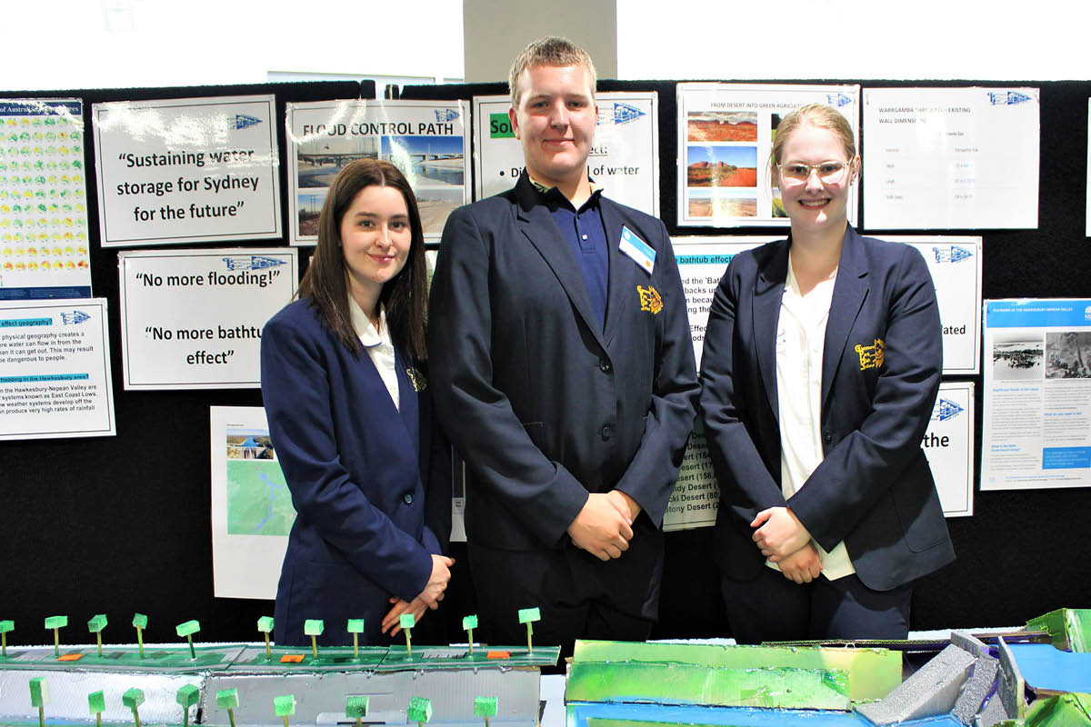 Students from Glenmore Park High School with their flood mitigation models created as part of the STEM CPP.