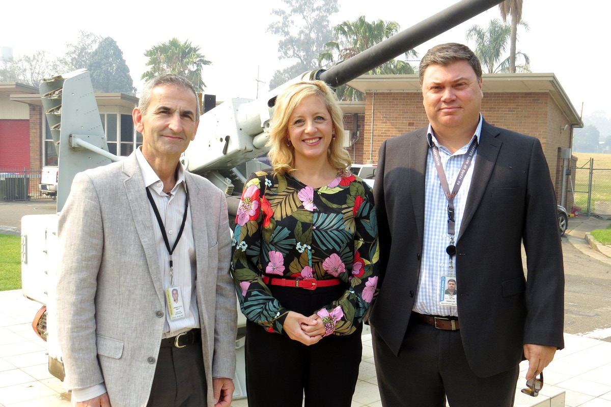 Melissa McIntosh MP with Mr Brad Thomas and Mr Greg Chronopoulos at the Defence Establishment Orchard Hills