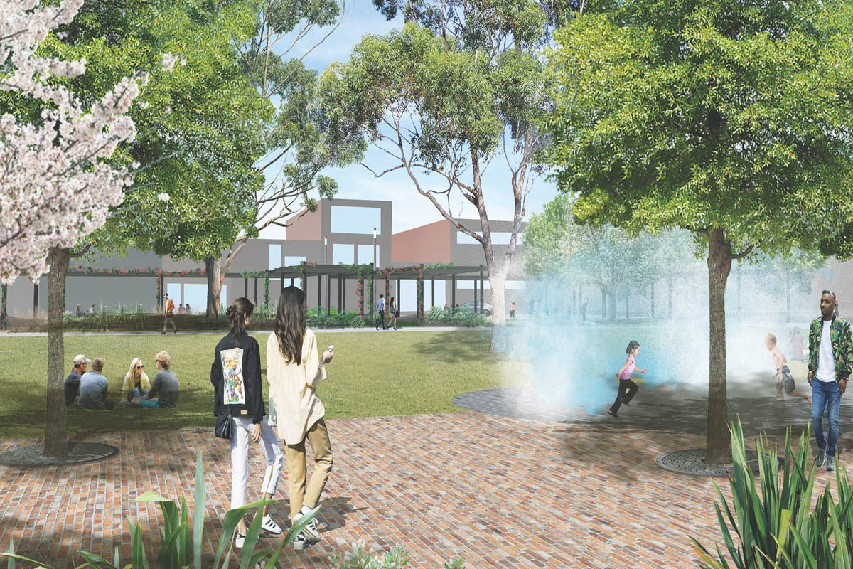 Artists impressions of Penrith City Park in Spring. Trees at 15-20 year maturity.