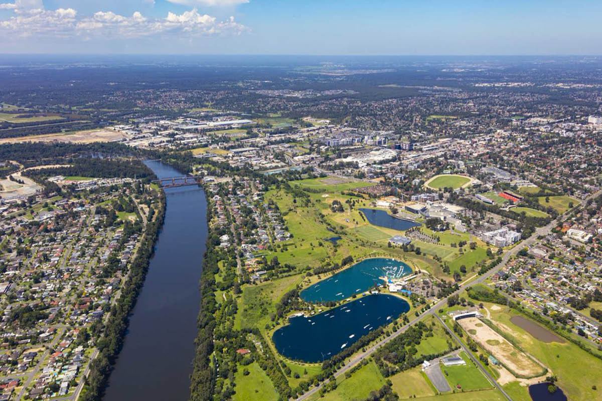 Aerial view of the Penrith region and Nepean River