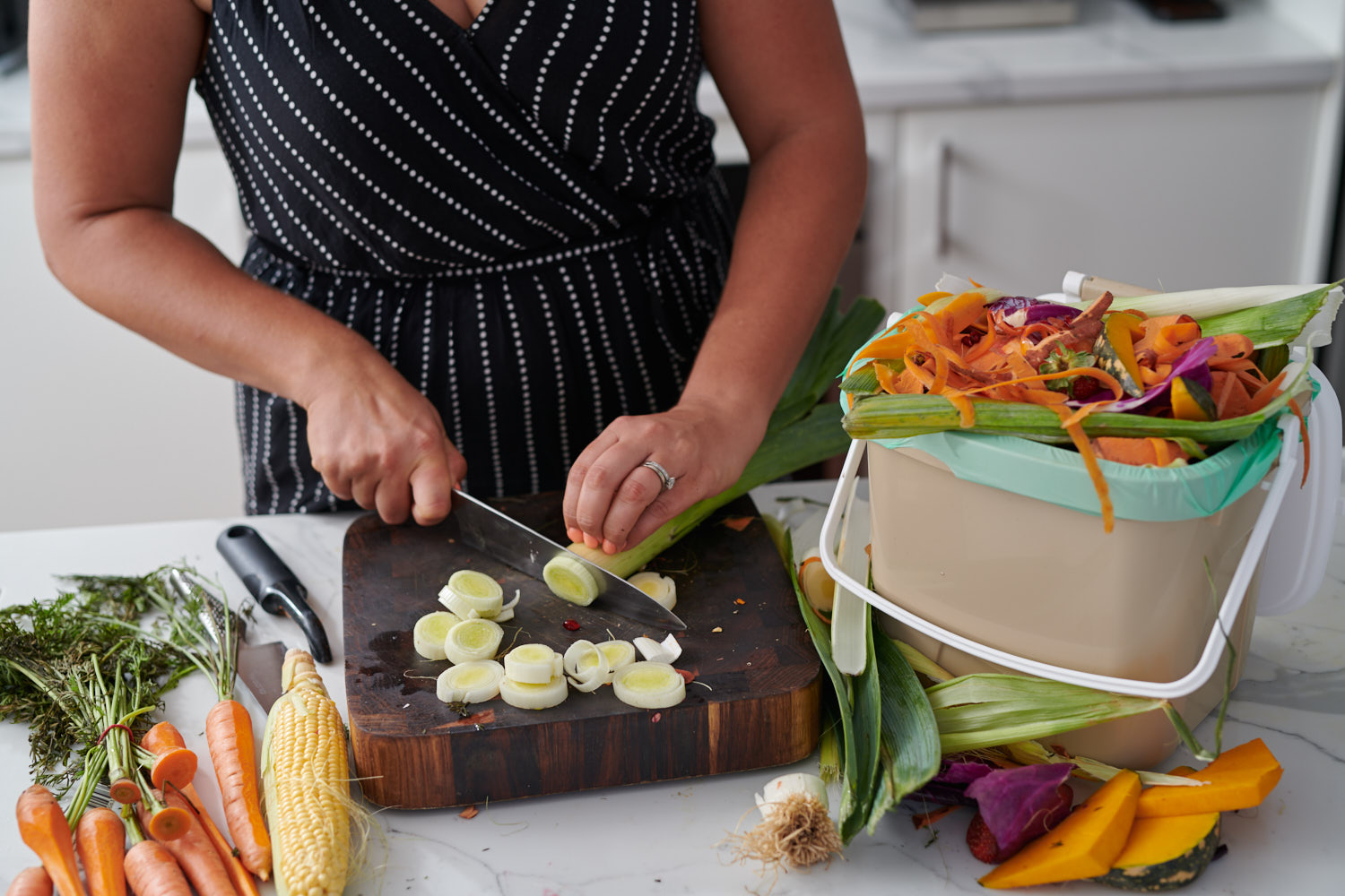 chopping vegetables and organic waste