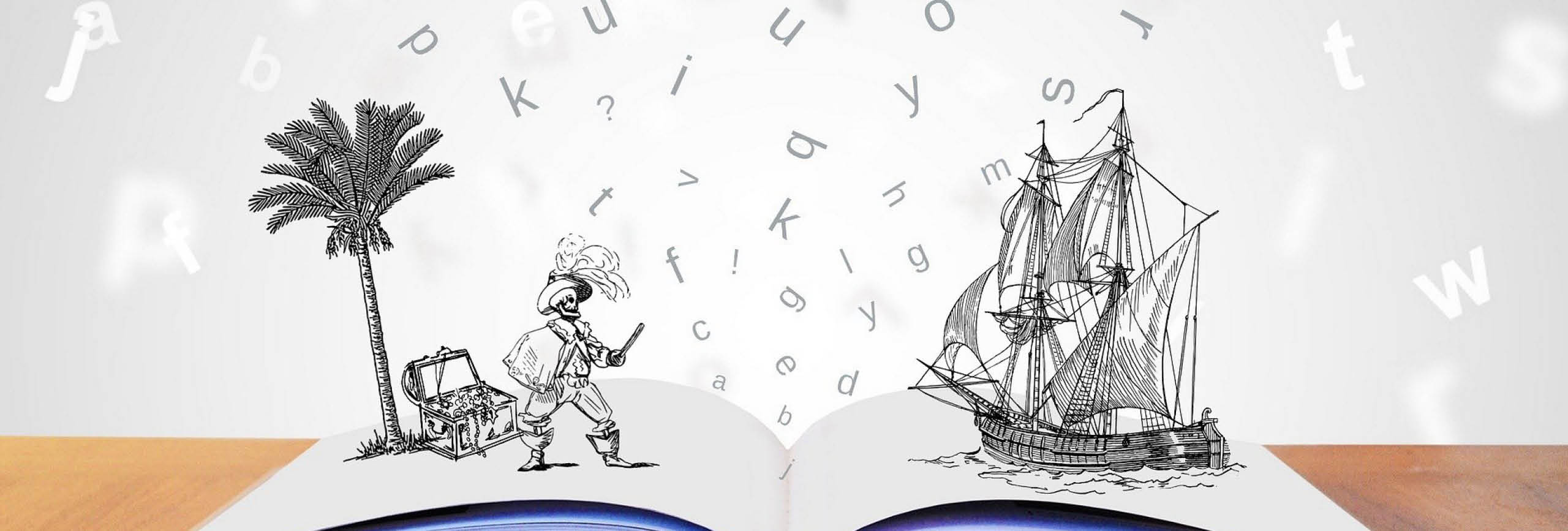 Animated characters jumping from the pages of a book.