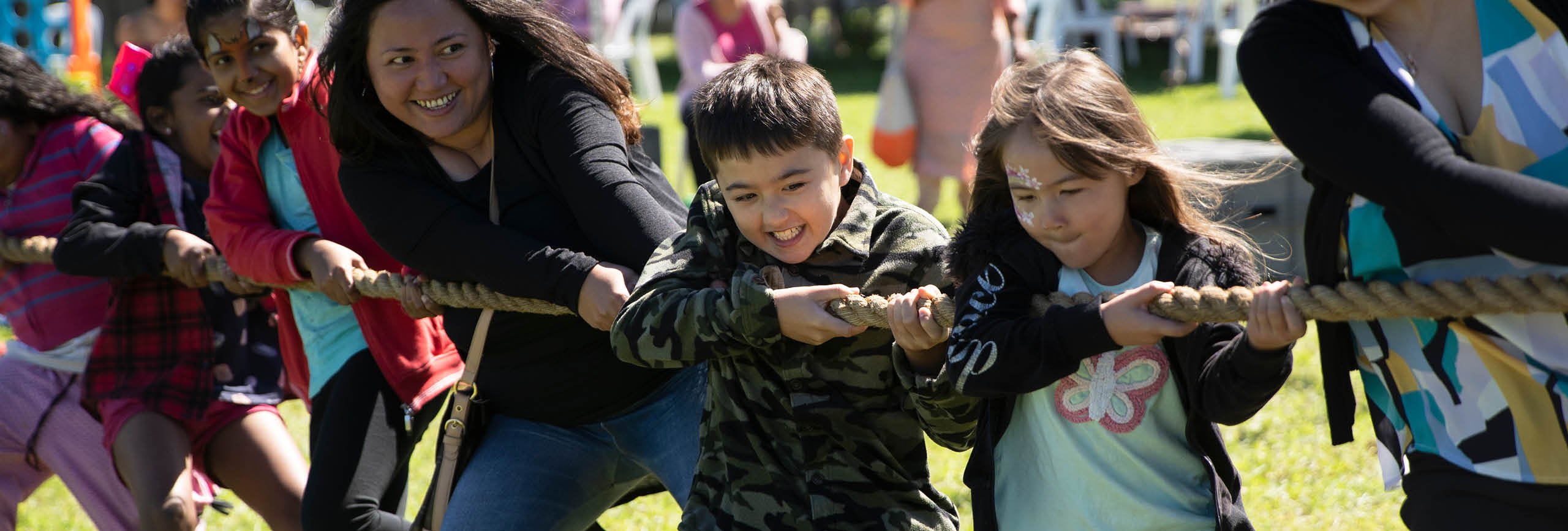 Children playing tug-o-war.