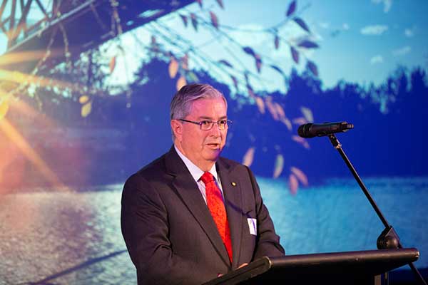 Penrith Mayor Ross Fowler OAM speaking at the launch of Penrith New West