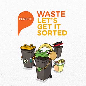 waste lets get it sorted logo and 3 coloured bins